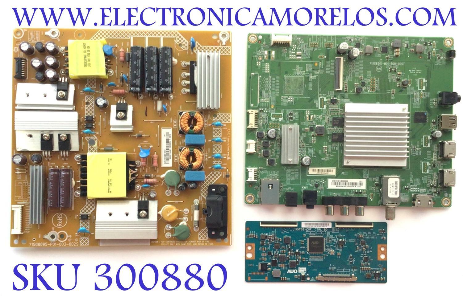 KIT DE TARJETAS PARA TV INSIGNIA / MAIN XHCB01K039 / 715G8501-M01-B00-005T / T-CON 55.43T10.C03 / 5543T10C03 / 55T32-C0F / 55T32-COF / FUENTE PLTVGQ361XAS1 / 715G8095-P01-003-002S / PANEL TPT430U3 -QVN03.U REV:S0B0A / MODELO NS-43DR620NA18